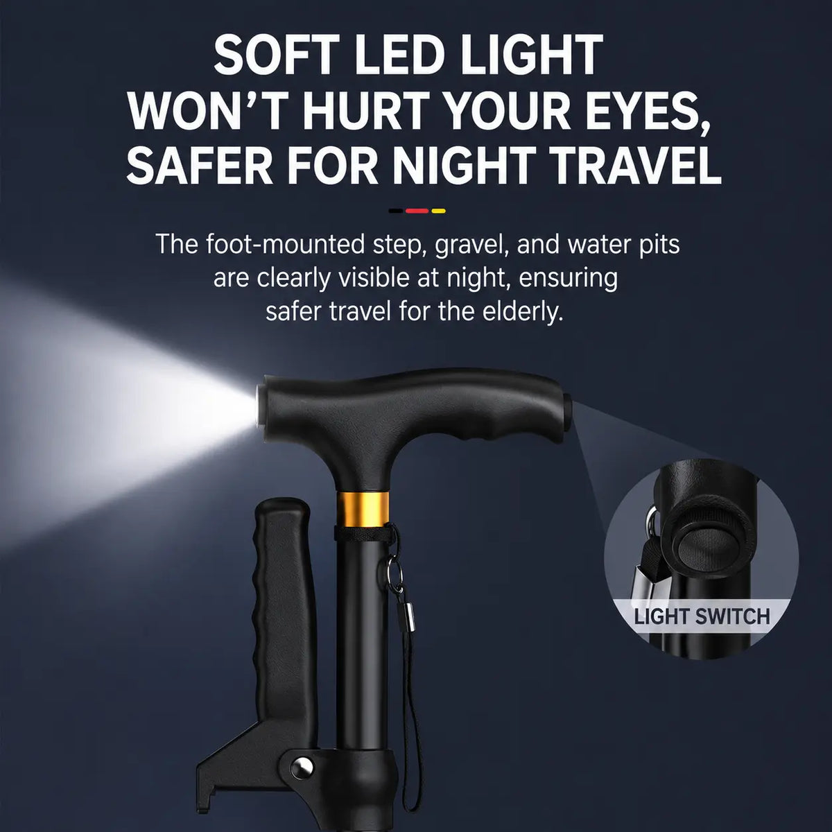 Folding Four-Legged Telescopic Cane with LED Light Novva Living