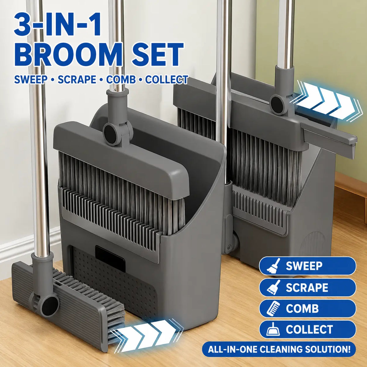 4-in-1 & 3-in-1 Broom, Dustpan & Floor Brush Set Novva Living