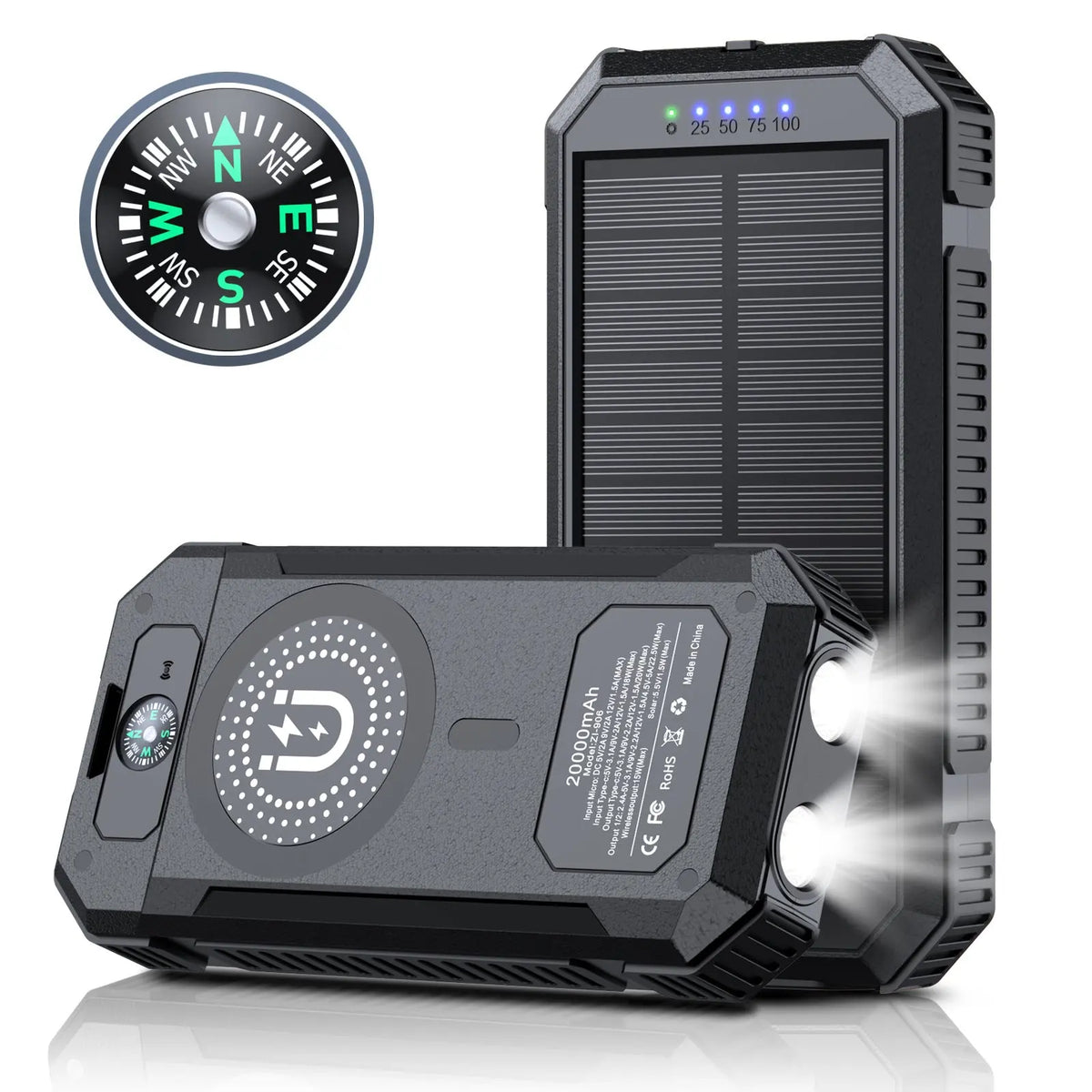 Solar Power Bank with Wireless Charging & Compass Novva Living
