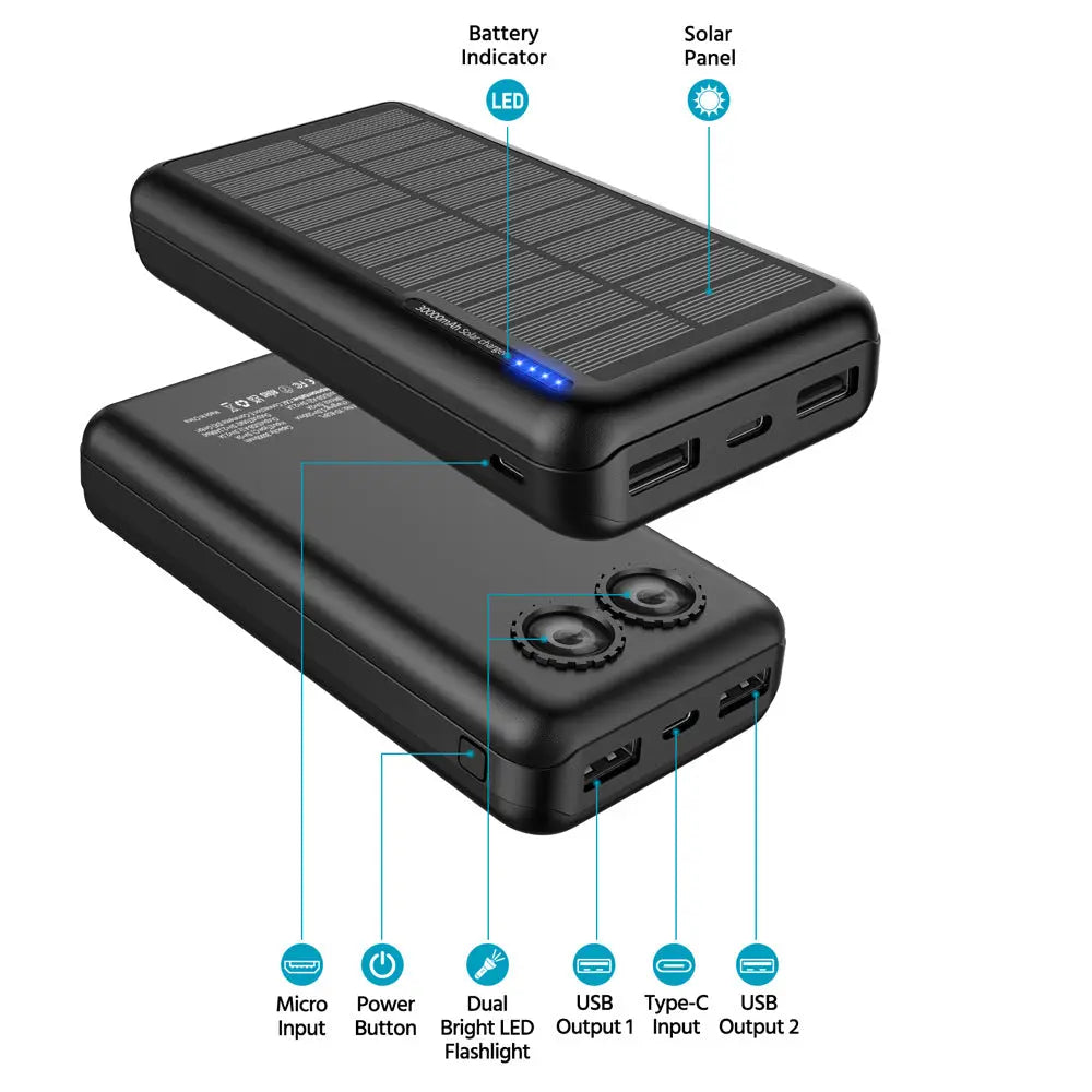 Solar Power Bank with Dual LED Light Novva Living