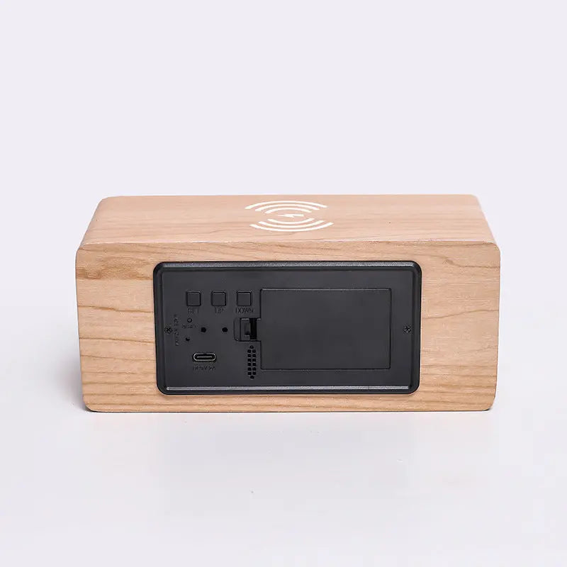 Wooden LED Alarm Clock with 10W Wireless Charging Novva Living