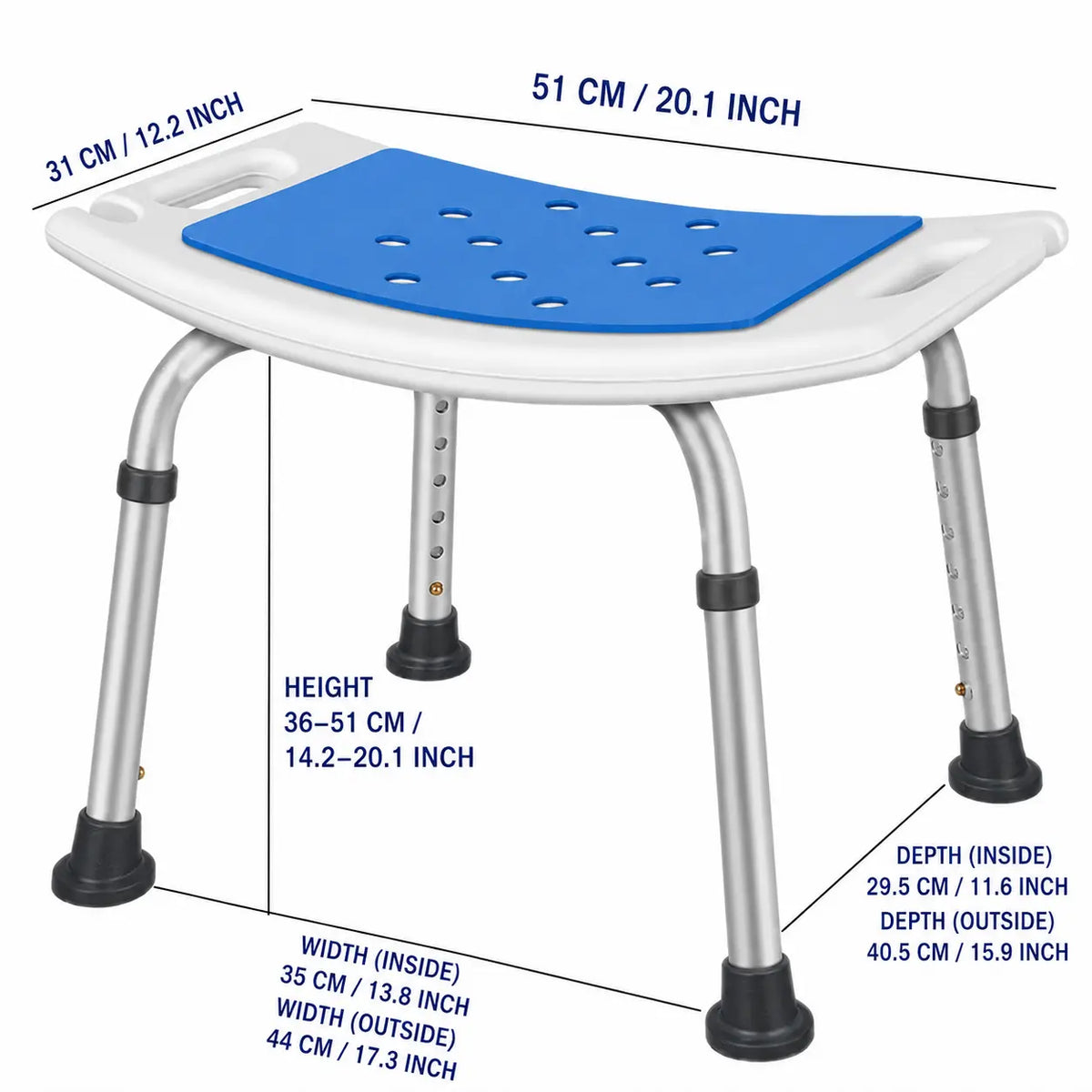 Aluminium Alloy Adjustable Bath Stool with Cushion Novva Living