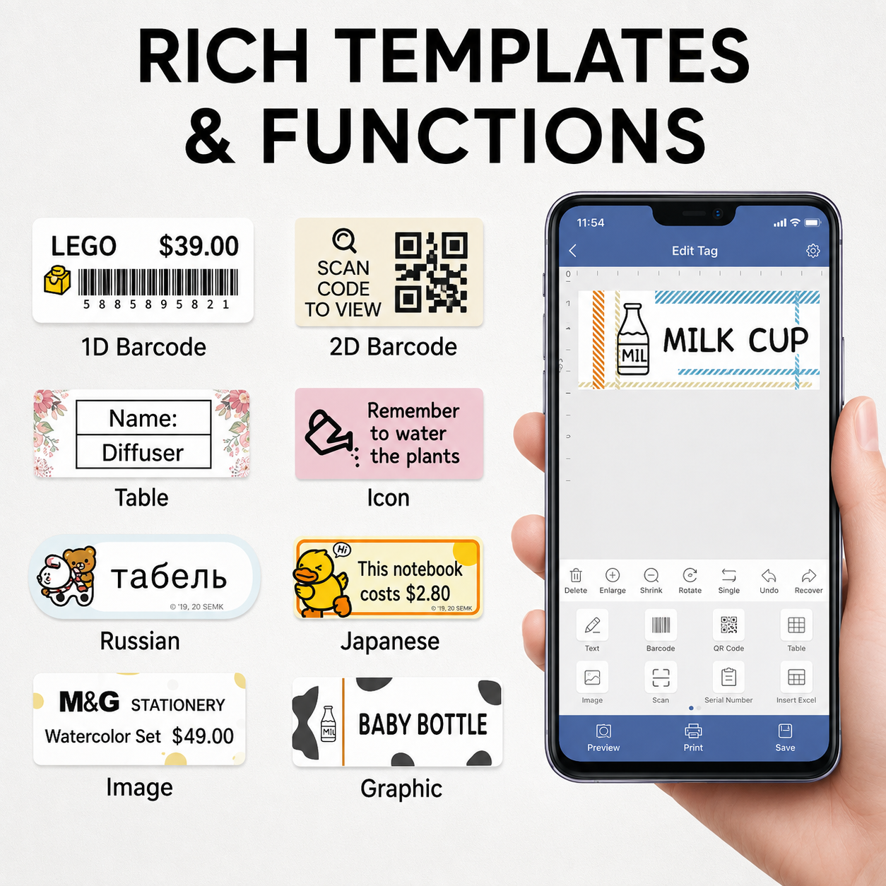 Přenosná tiskárna štítků bezdrátová ruční