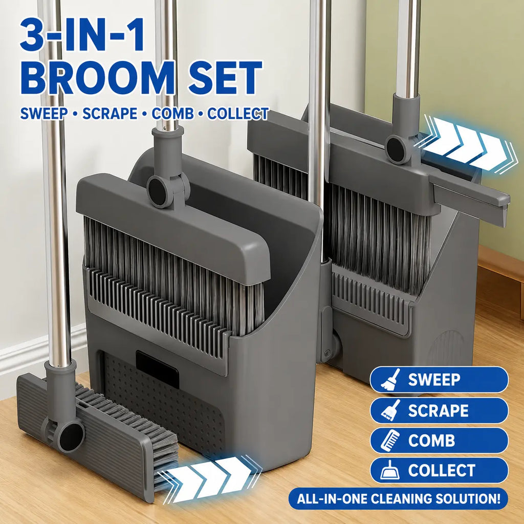 4-in-1 & 3-in-1 Broom, Dustpan & Floor Brush Set Novva Living