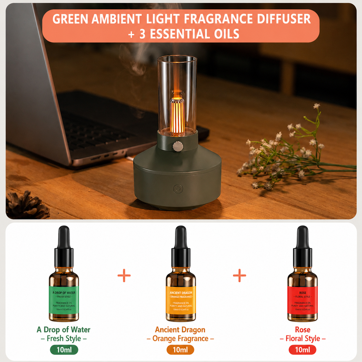 Retro Candlelight Aromatherapy Diffuser & Humidifier Desktop Atmosphere Light