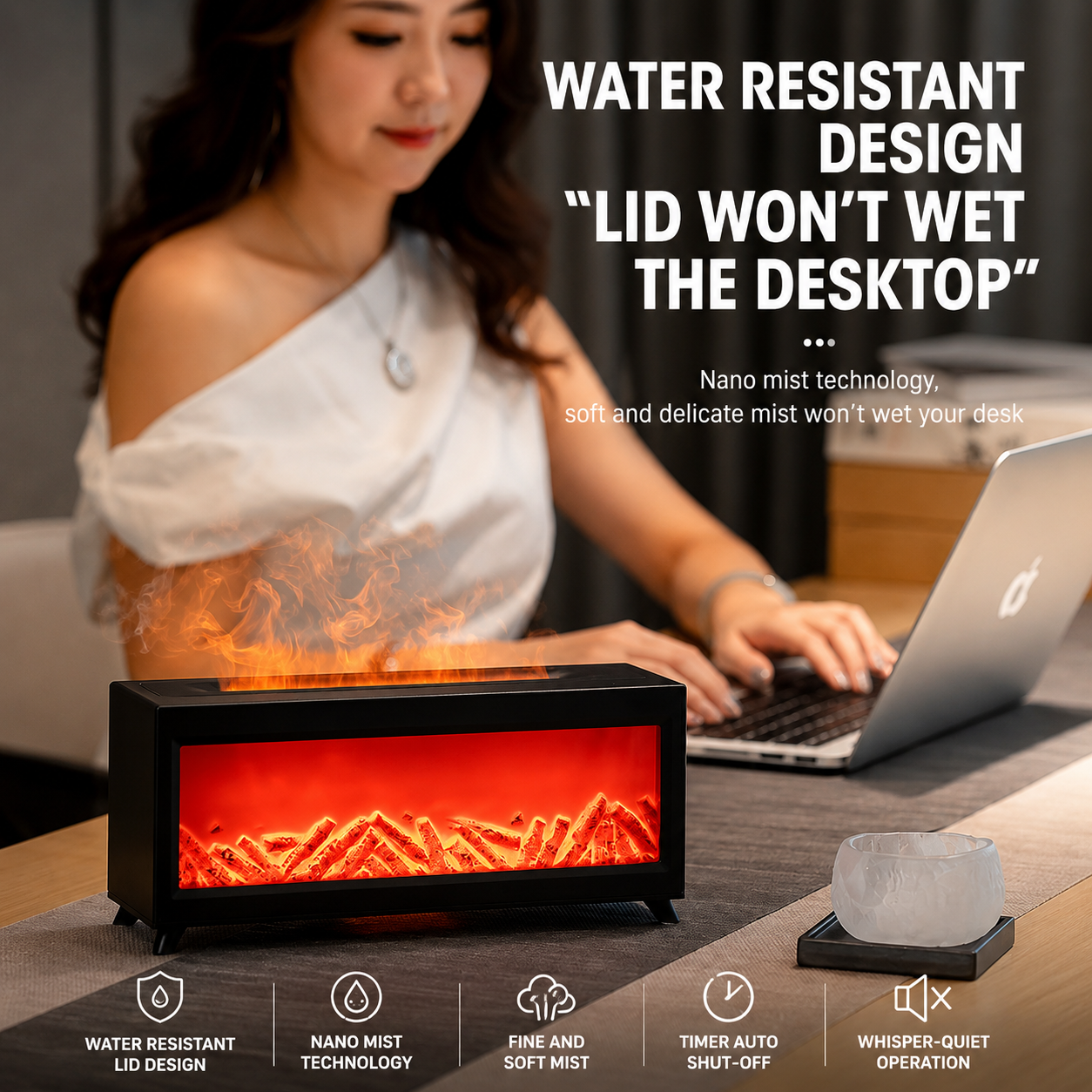 3D Fireplace Flame Humidifier & Aromatherapy Diffuser