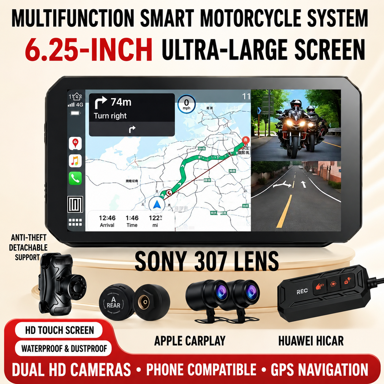 Motorcycle Dash Cam All-in-One Unit