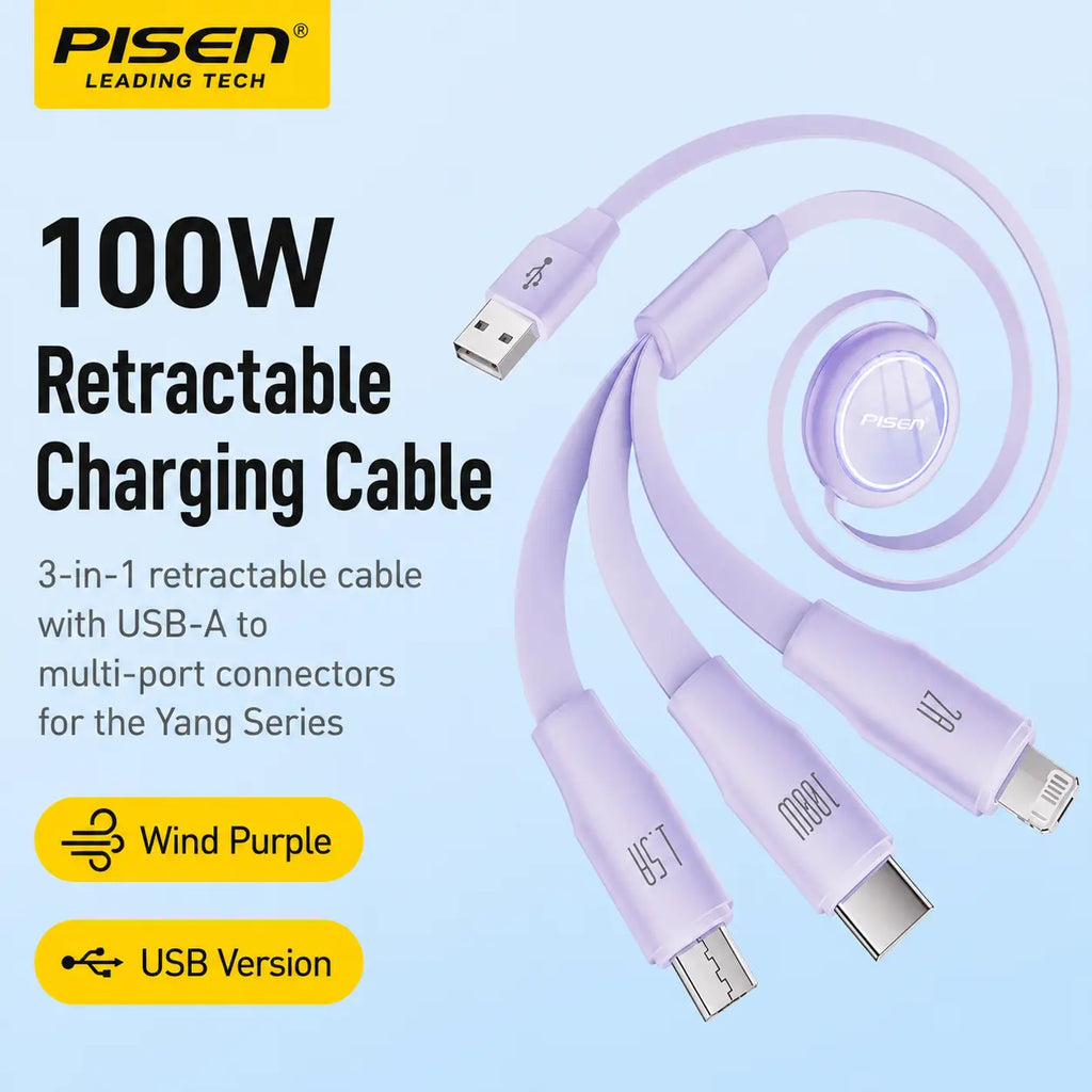3-in-1 Retractable Fast Charging Cable Novva Living