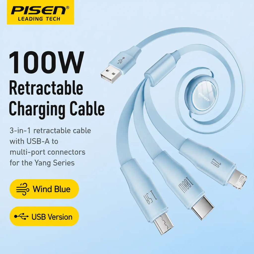 3-in-1 Retractable Fast Charging Cable Novva Living