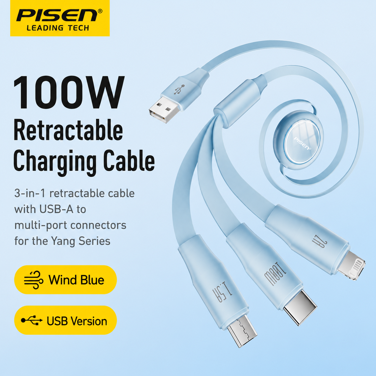 Câble de charge rapide rétractable 3-en-1
