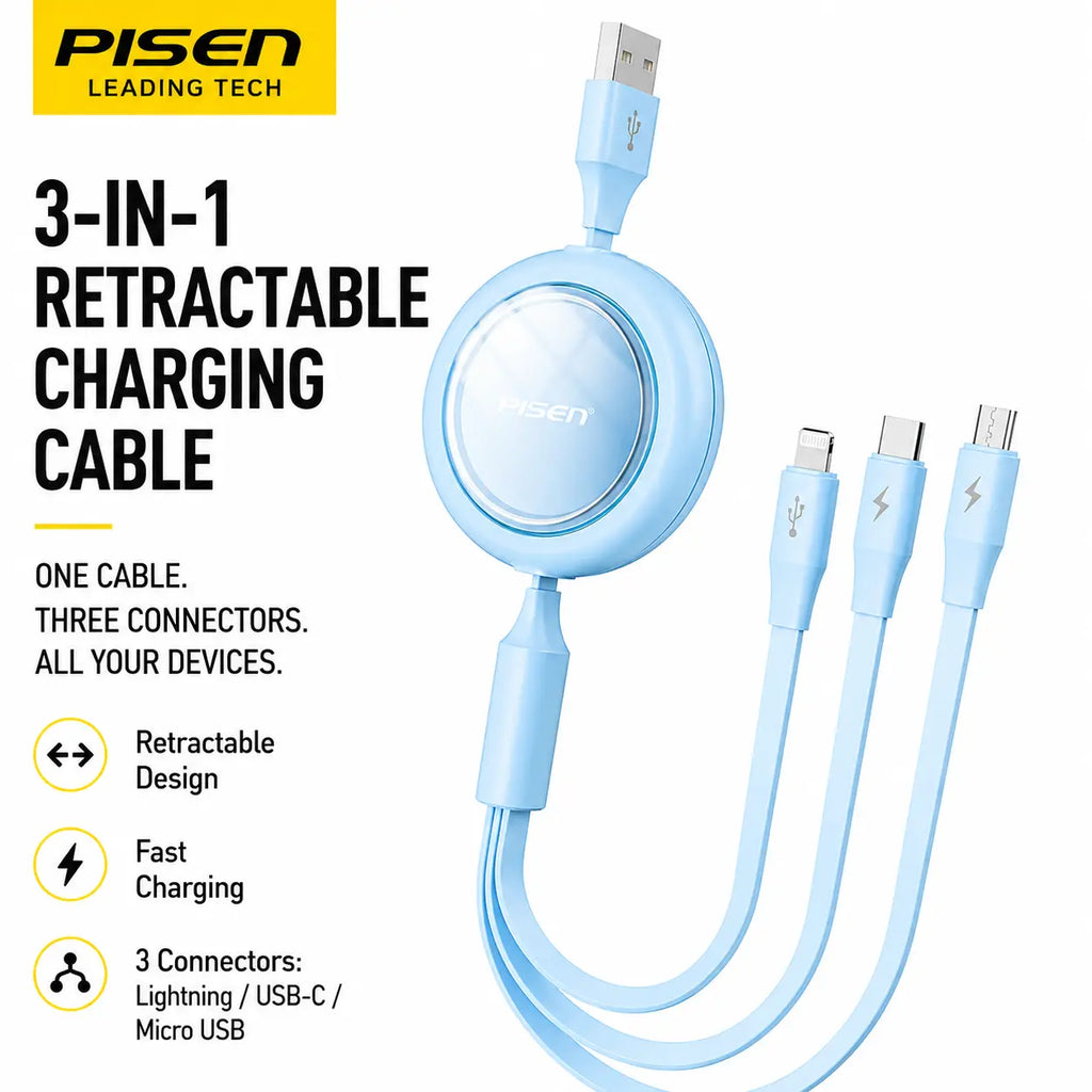3-in-1 Retractable Fast Charging Cable Novva Living