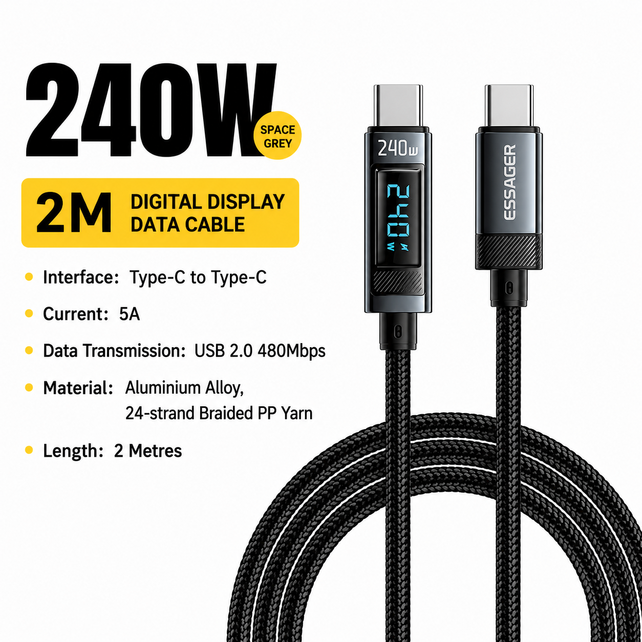 Câble USB-C tressé de charge rapide