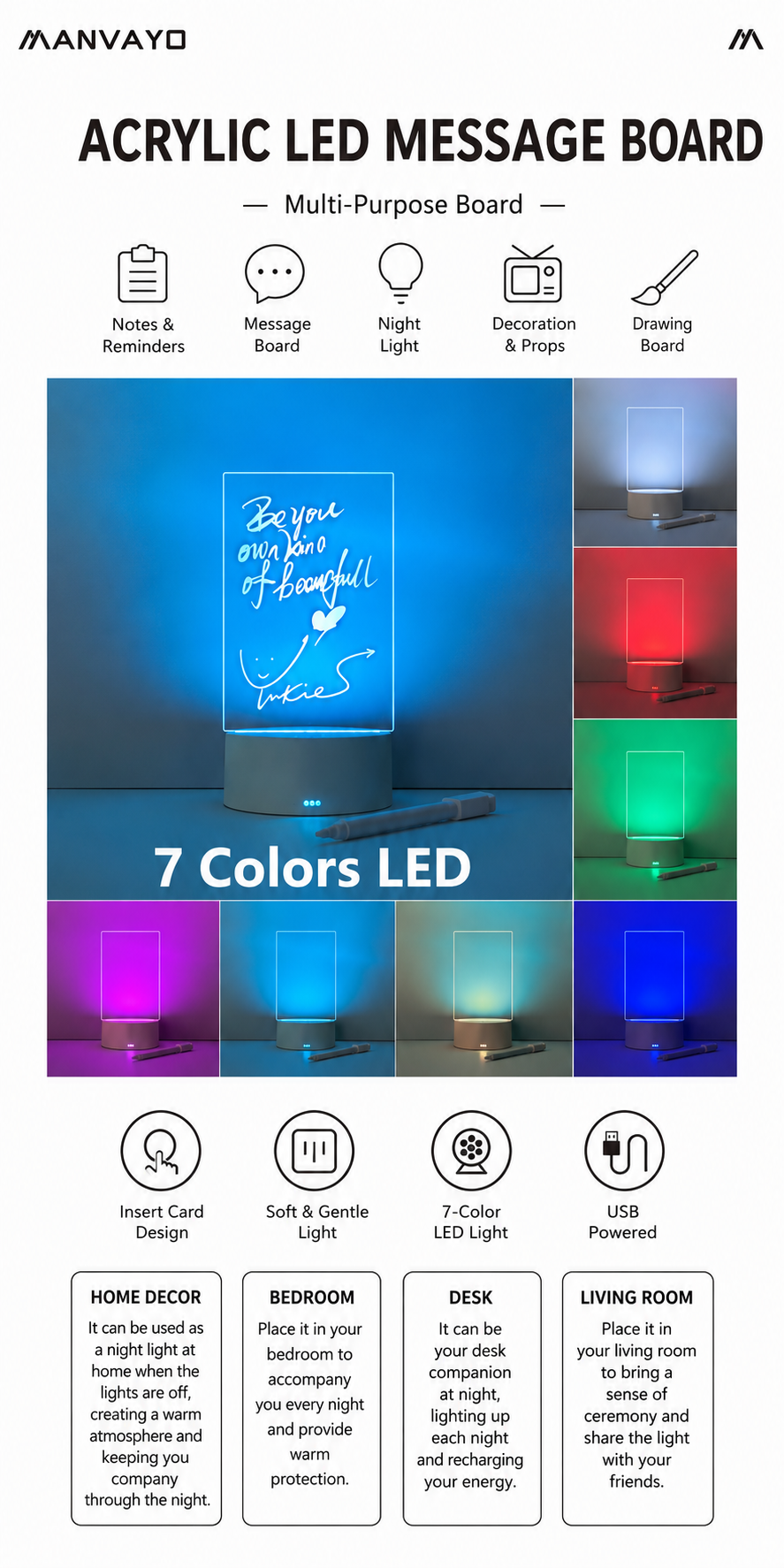 Tableau de messages en acrylique LED