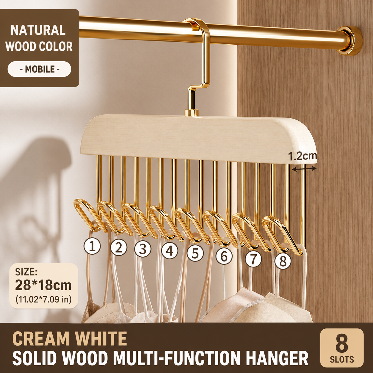 Solid Wood 8-Hook Wall Hanger