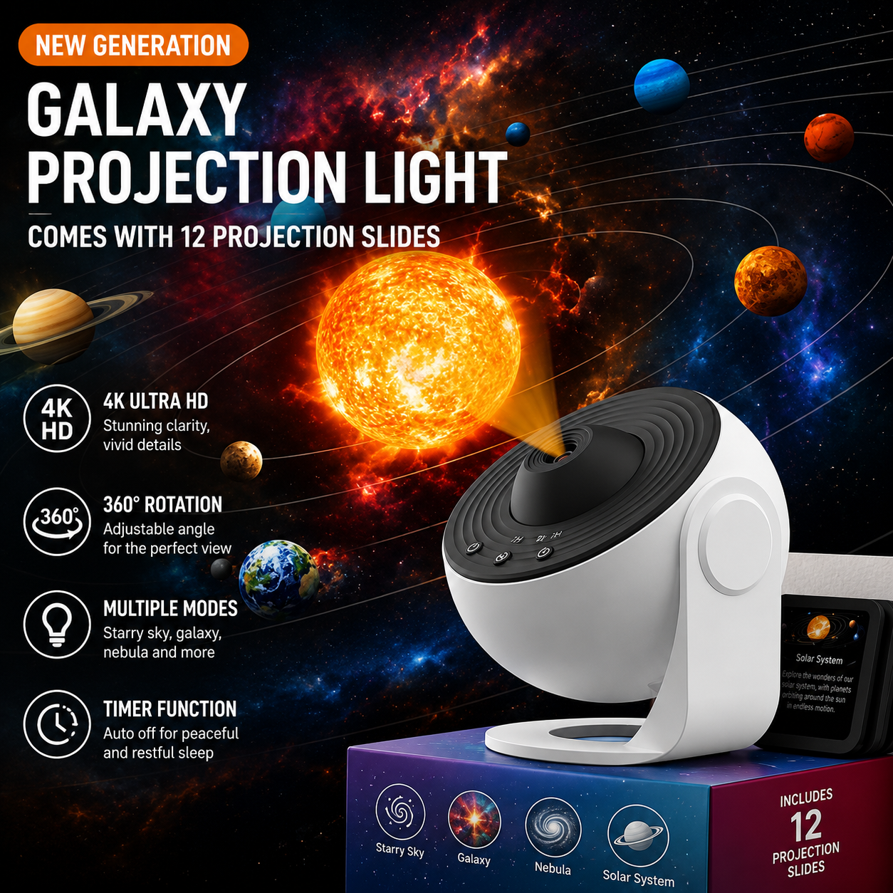 Lampe de projection Globe Galaxie Ciel étoilé