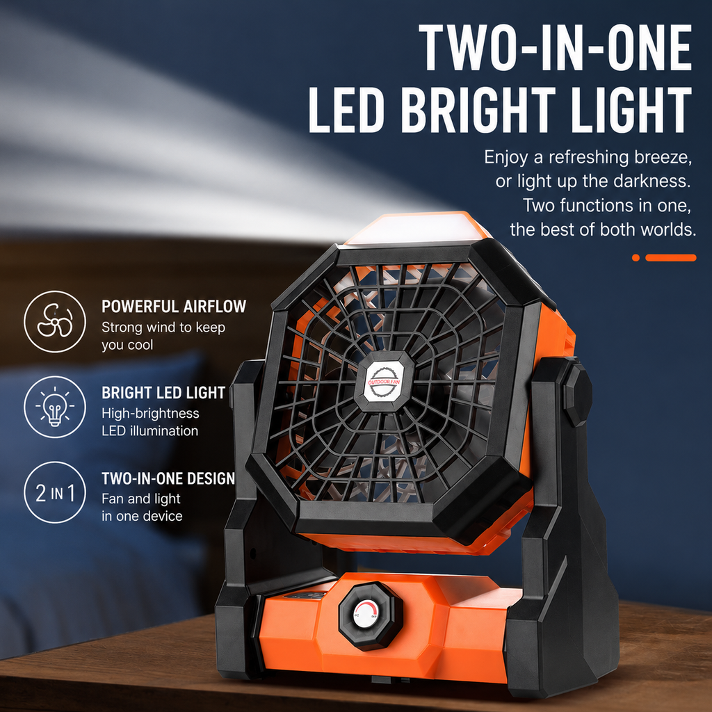 Portable Camping Fan with LED Light & Hook