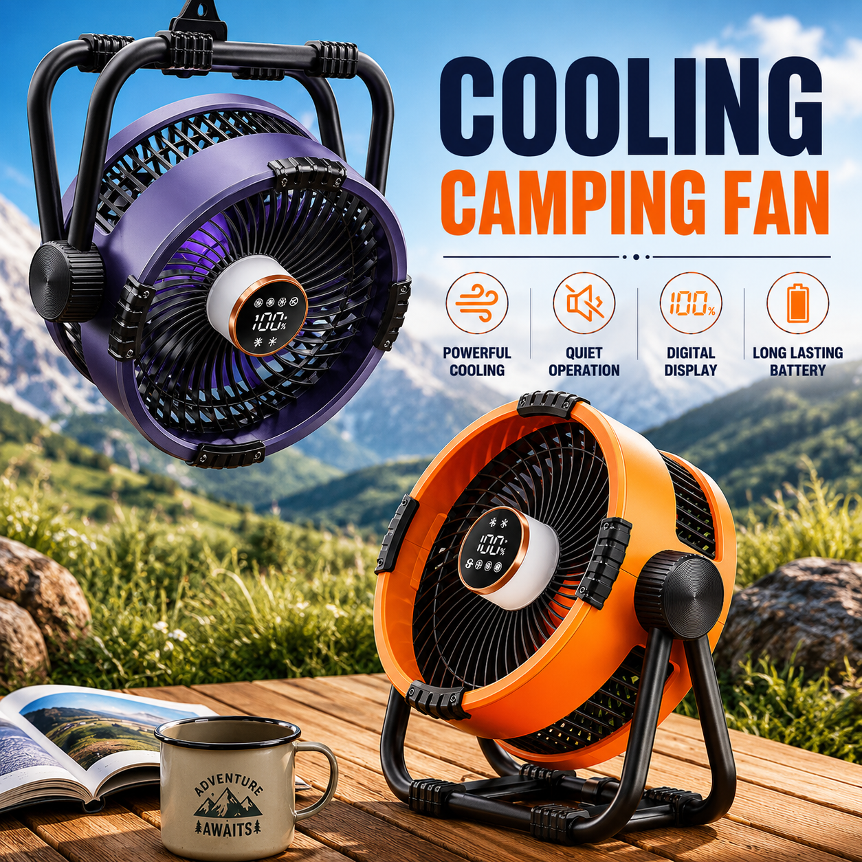 Camping Fan with Night Light & Remote Control