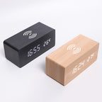 Wooden LED Alarm Clock with 10W Wireless Charging