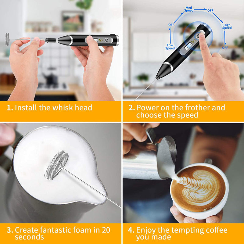 Semi-Automatic Handheld Milk Frother with Stainless-Steel Whisk and LCD Display