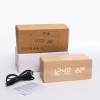 Wooden LED Alarm Clock with 10W Wireless Charging