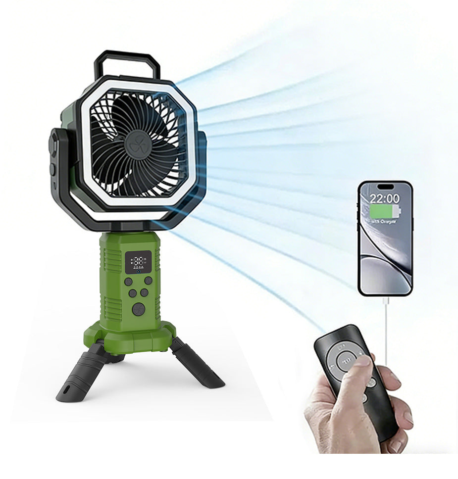 Ventilateur de camping extérieur avec trépied et perche télescopique