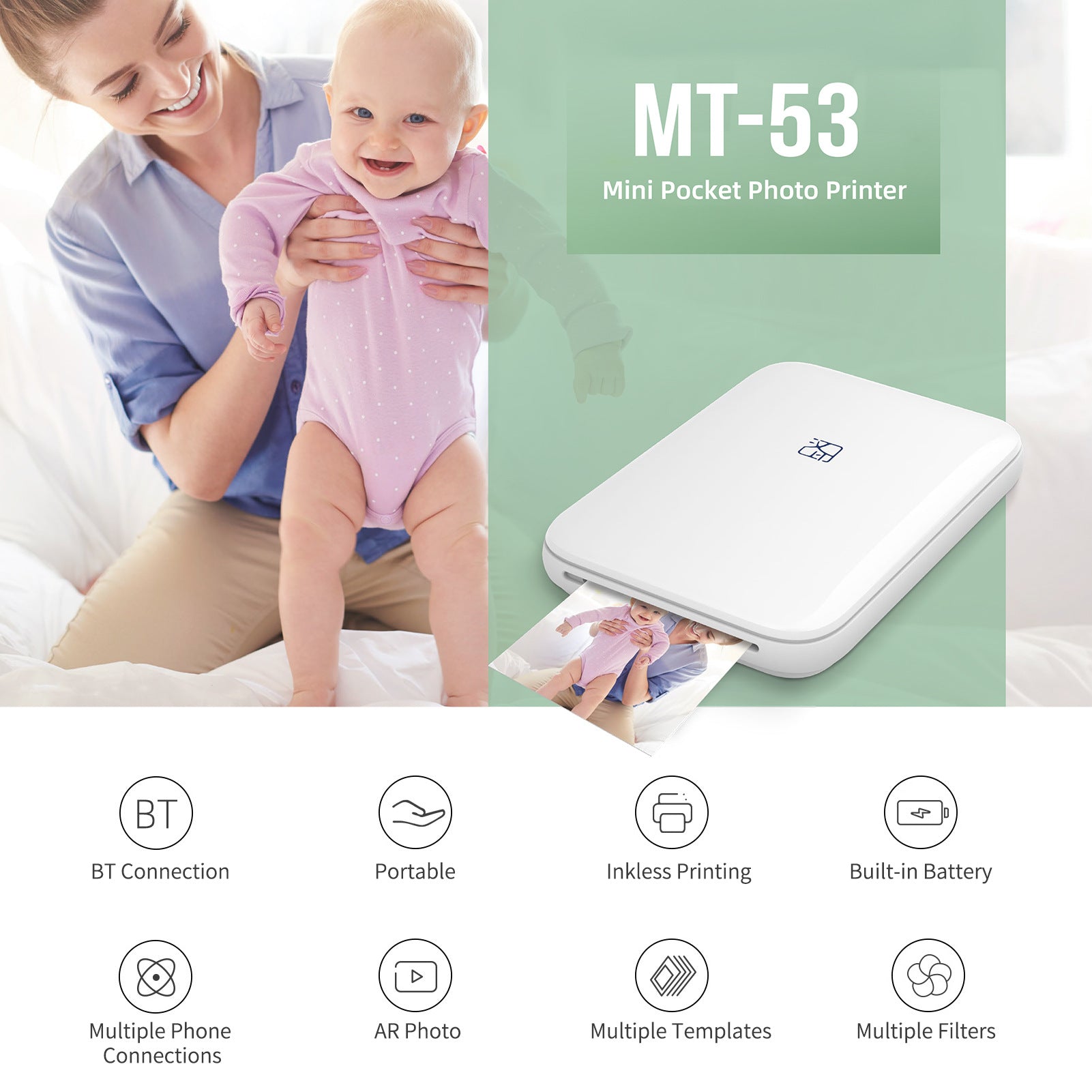 Portable Bluetooth Photo Printer Mini Pocket