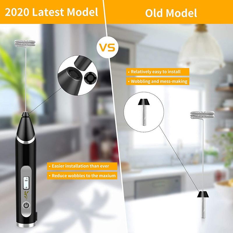 Semi-Automatic Handheld Milk Frother with Stainless-Steel Whisk and LCD Display