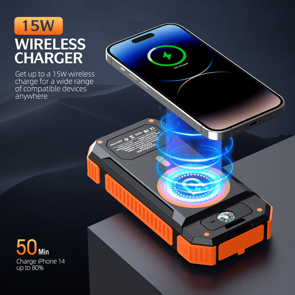 Solar Power Bank with Wireless Charging & Compass