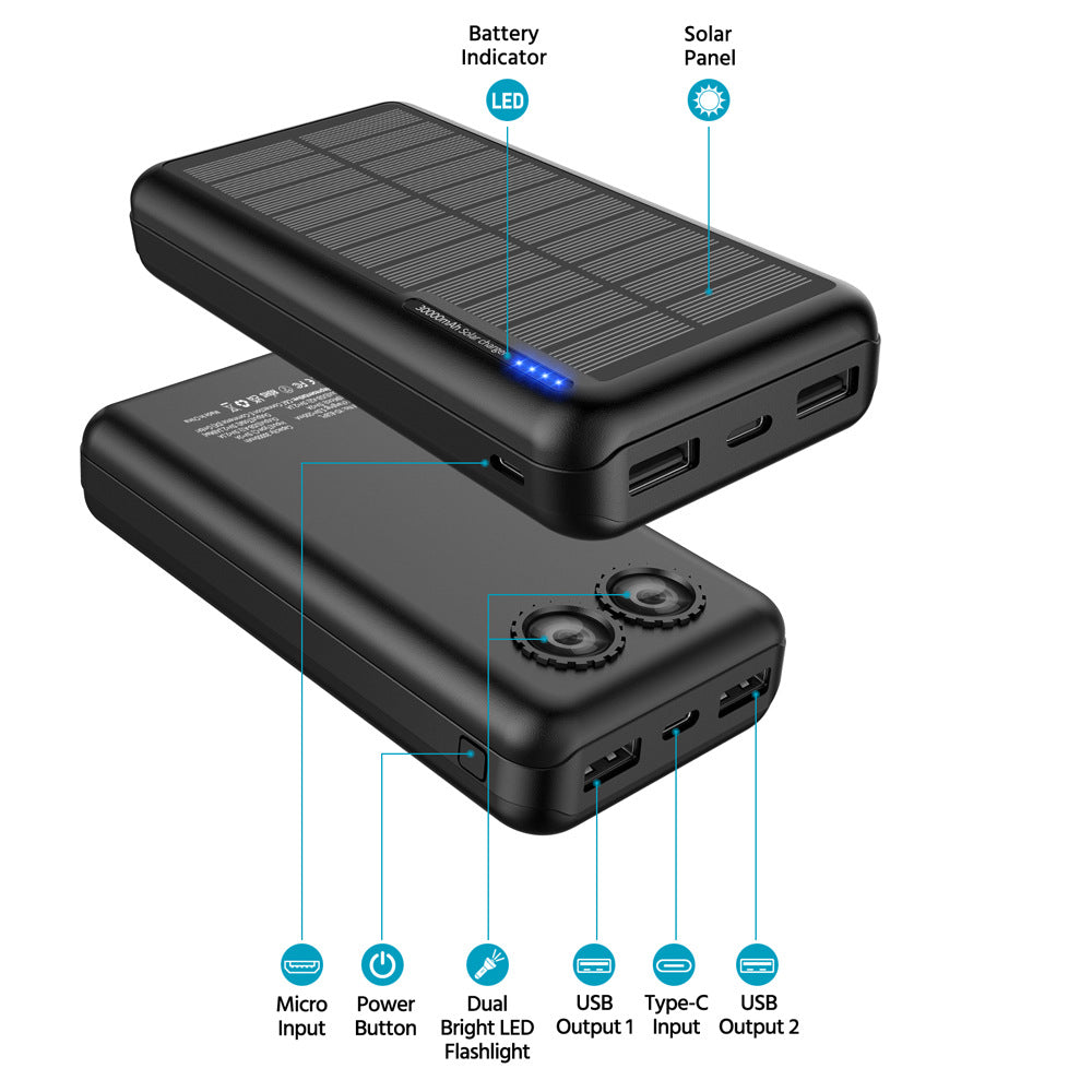 Solar Power Bank with Dual LED Light