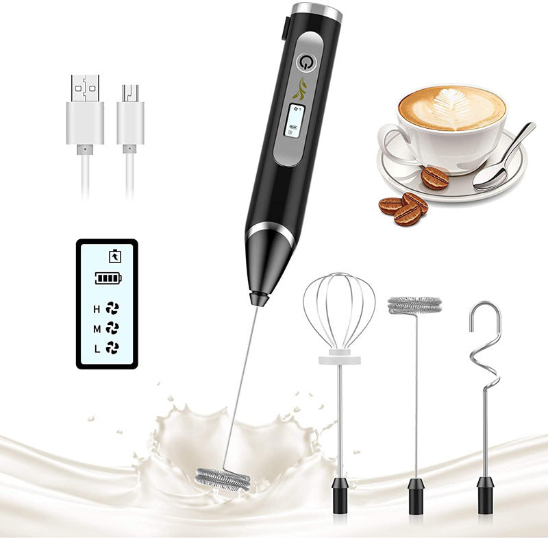 Semi-Automatic Handheld Milk Frother with Stainless-Steel Whisk and LCD Display