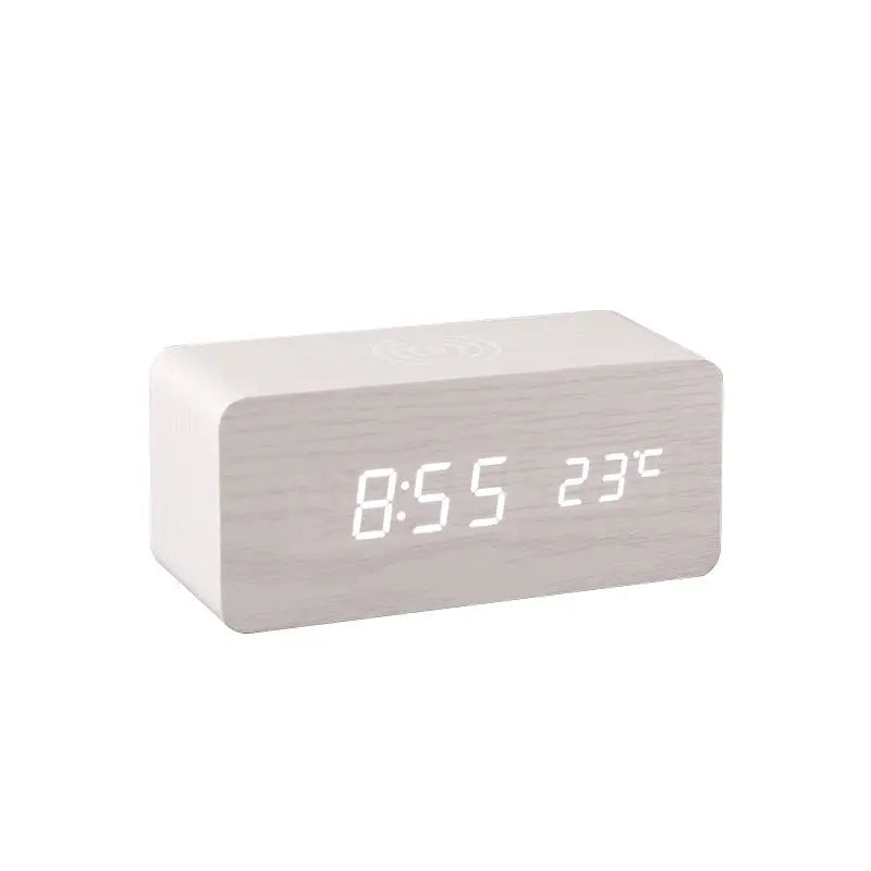 Wooden LED Alarm Clock with 10W Wireless Charging Novva Living