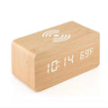 Wooden LED Alarm Clock with 10W Wireless Charging