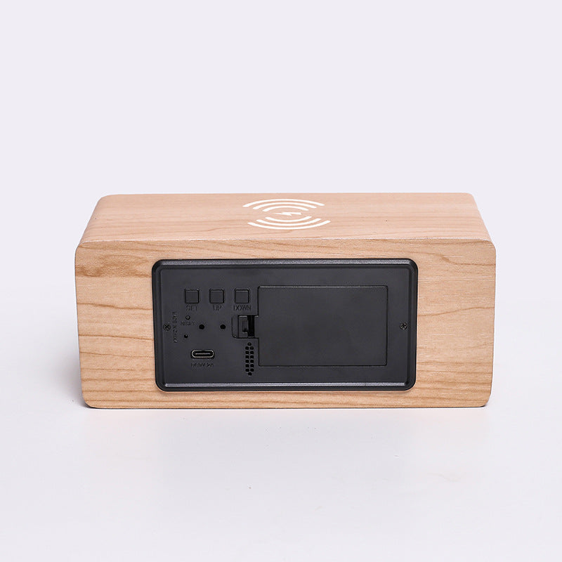 Wooden LED Alarm Clock with 10W Wireless Charging