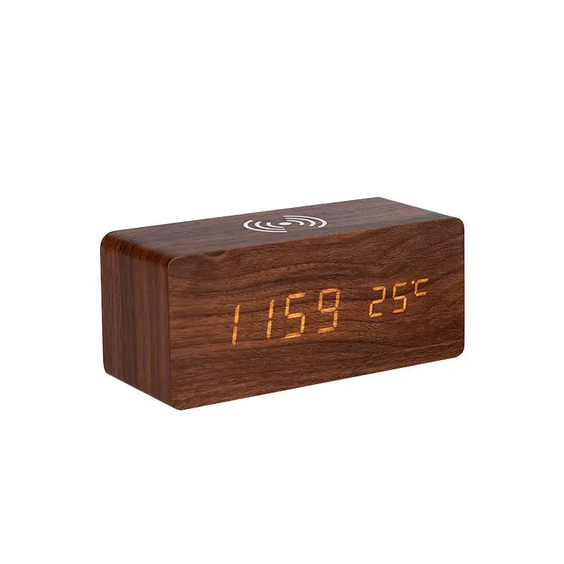 Wooden LED Alarm Clock with 10W Wireless Charging Novva Living