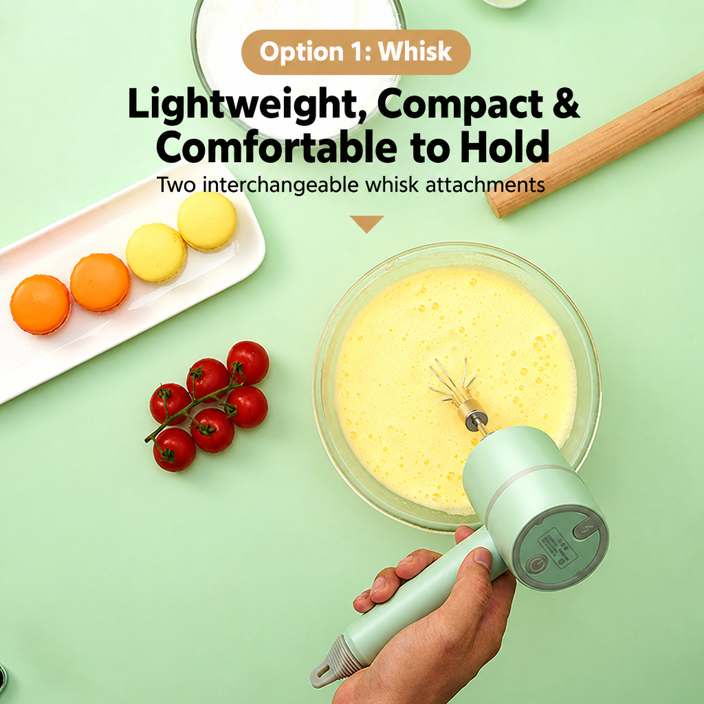 Handheld Electric Cream Whisk with Minced Garlic Cup